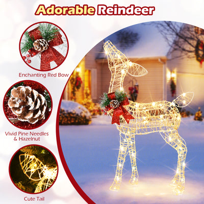 Lighted Christmas Reindeer Decoration, Small Holiday Deer Figure with 50 LED Lights & 4 Stakes