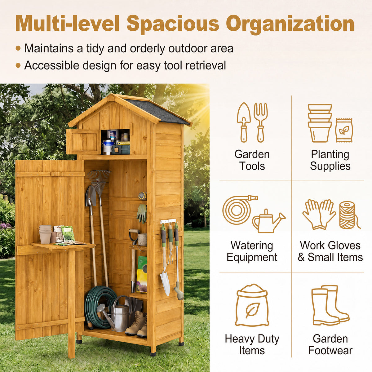 Outdoor Storage Shed, 70" Vertical Garden Shed Cabinet, Gray