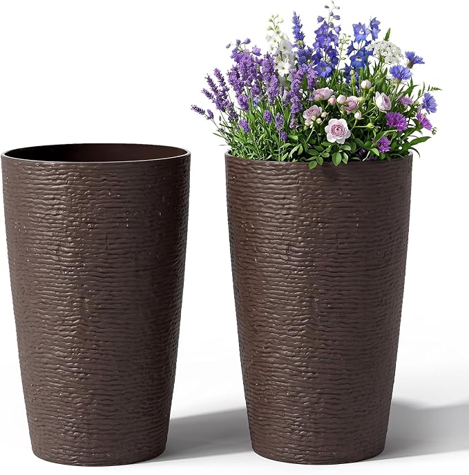 Lucktree 21” Tall Round Tapered All Weather Flower Pots Set of 2