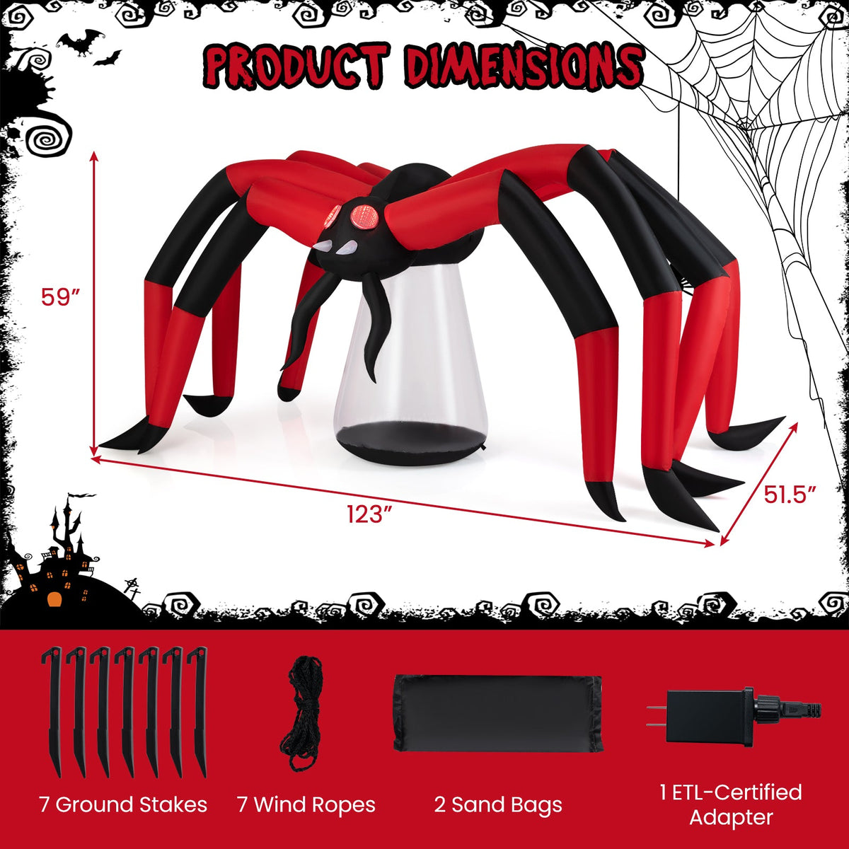 5 FT Halloween Inflatable Spider, Blow Up Yard Scary Spider with Red Tunnel Light Eyes