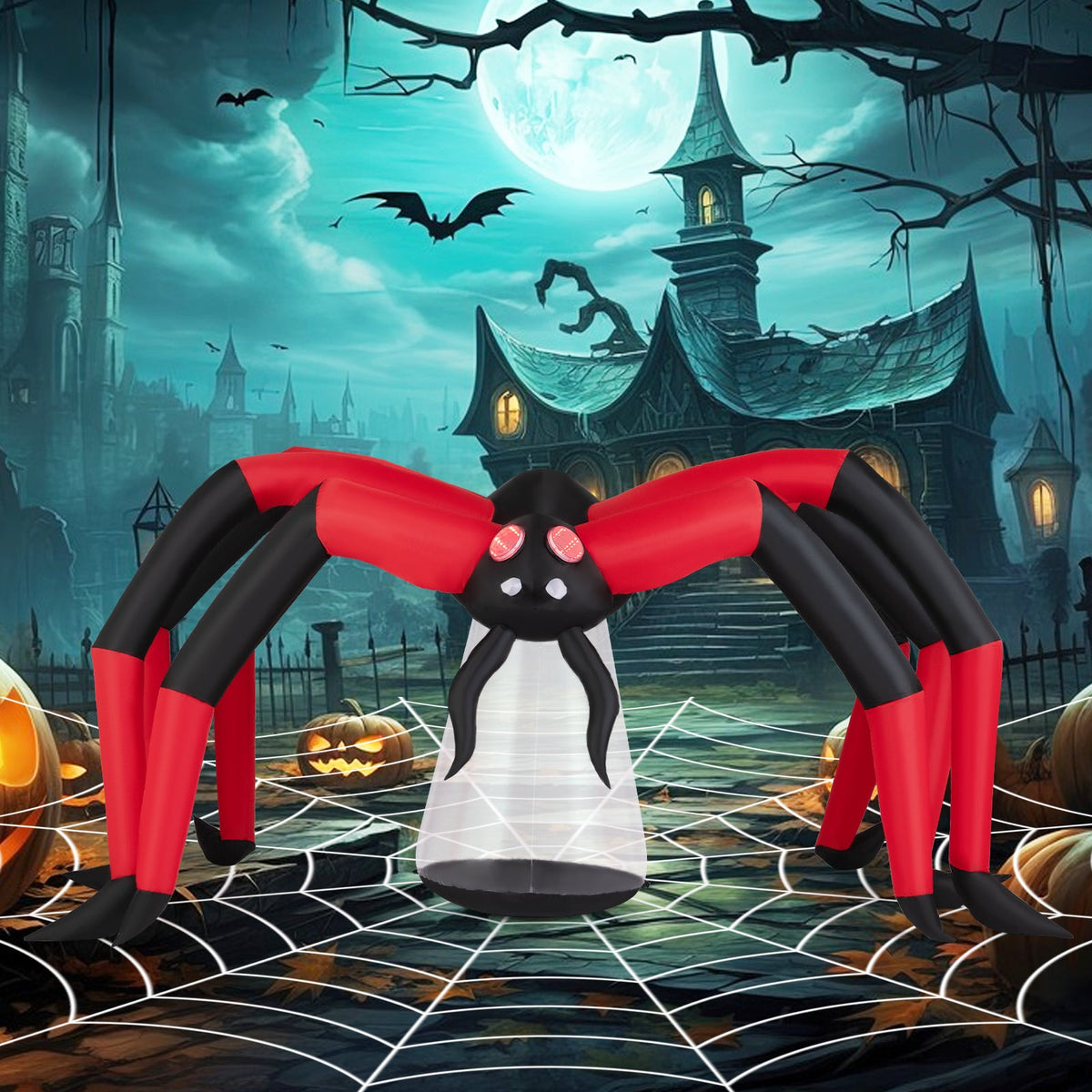5 FT Halloween Inflatable Spider, Blow Up Yard Scary Spider with Red Tunnel Light Eyes