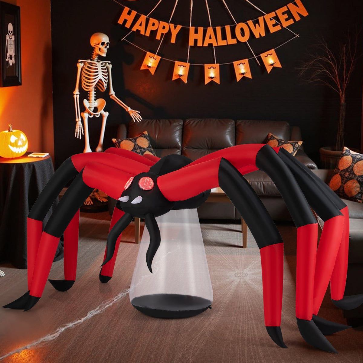 5 FT Halloween Inflatable Spider, Blow Up Yard Scary Spider with Red Tunnel Light Eyes