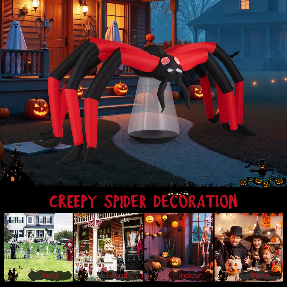 5 FT Halloween Inflatable Spider, Blow Up Yard Scary Spider with Red Tunnel Light Eyes