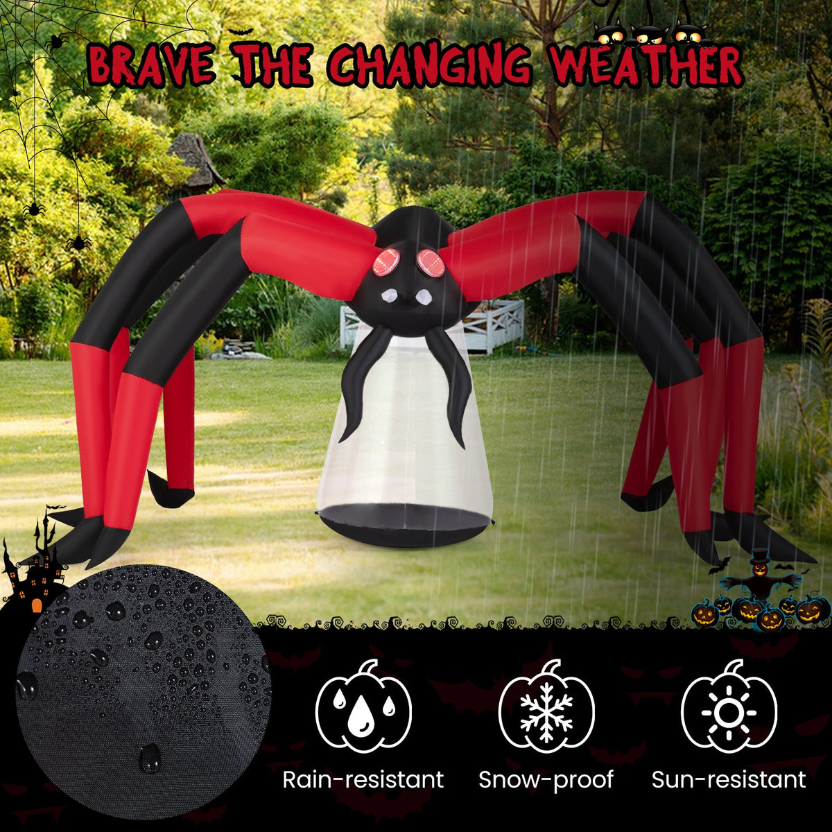 5 FT Halloween Inflatable Spider, Blow Up Yard Scary Spider with Red Tunnel Light Eyes