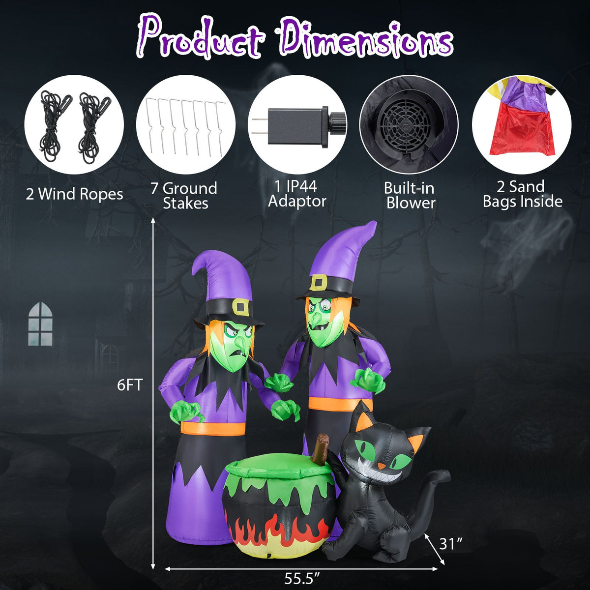 Lucktree 6 Ft Inflatable Halloween Witches, Blow up 2 Scary Witch Decoration