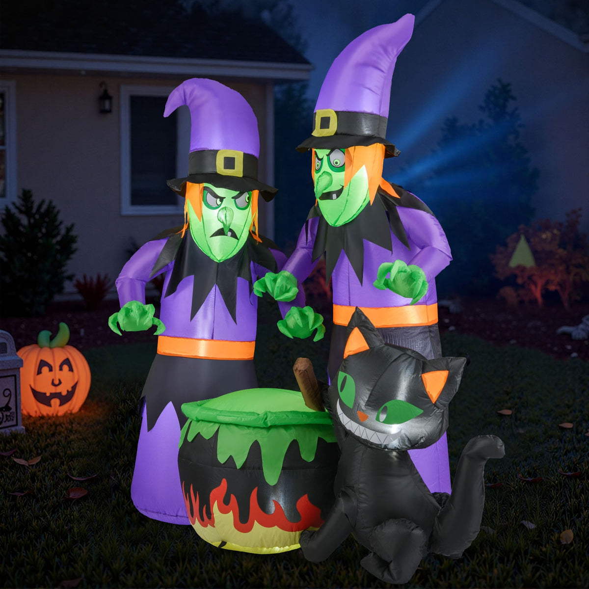 Lucktree 6 Ft Inflatable Halloween Witches, Blow up 2 Scary Witch Decoration