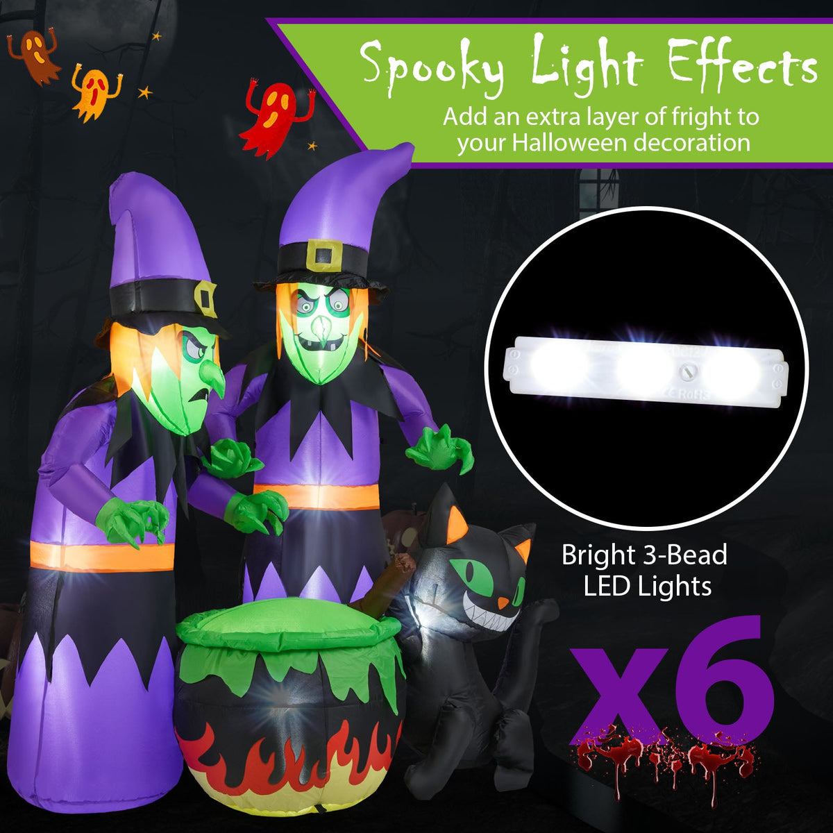 Lucktree 6 Ft Inflatable Halloween Witches, Blow up 2 Scary Witch Decoration
