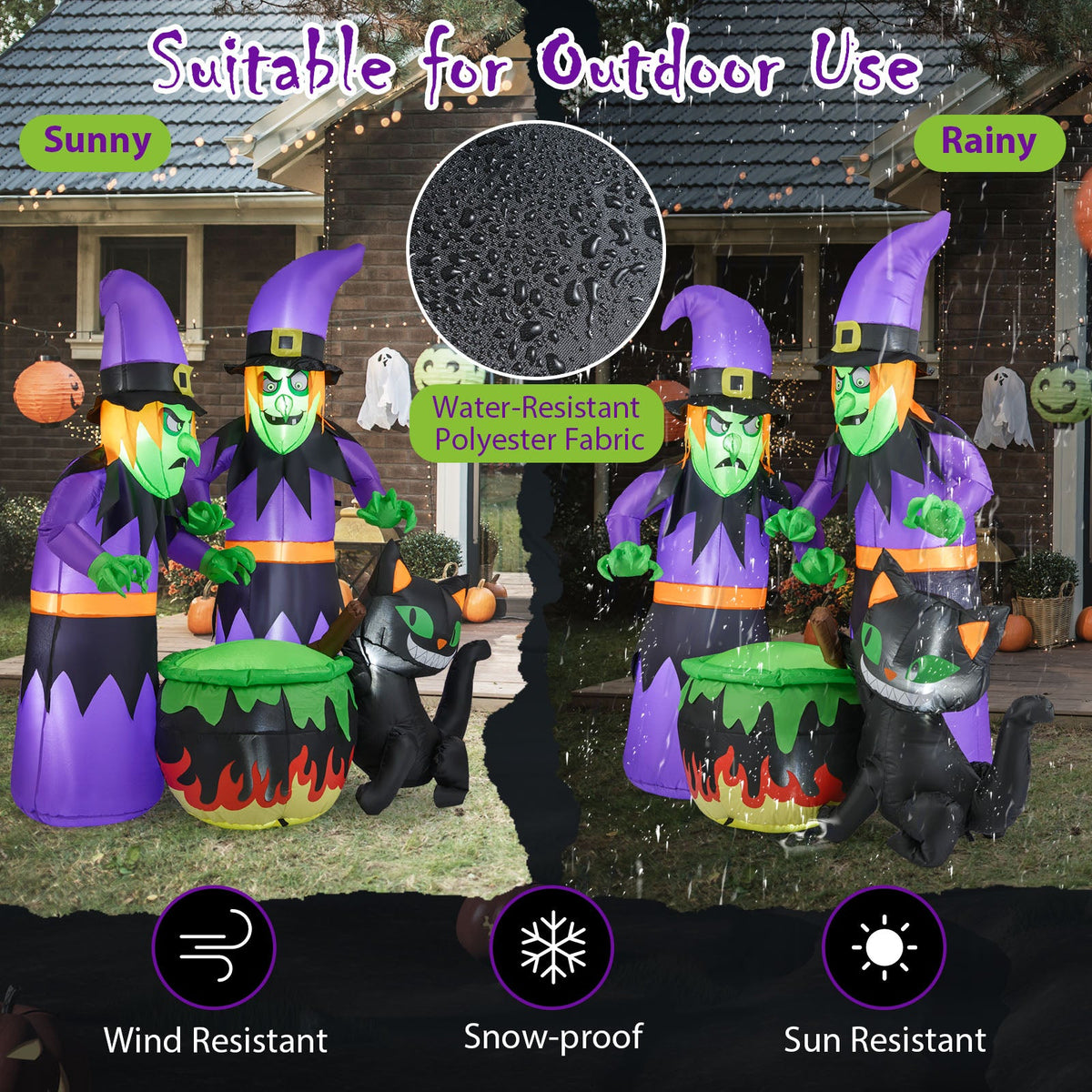 Lucktree 6 Ft Inflatable Halloween Witches, Blow up 2 Scary Witch Decoration
