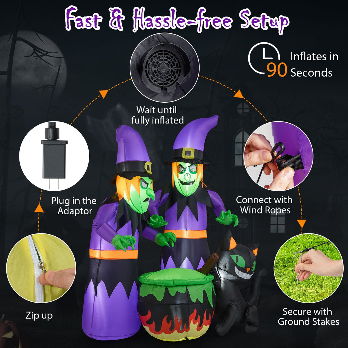 Lucktree 6 Ft Inflatable Halloween Witches, Blow up 2 Scary Witch Decoration