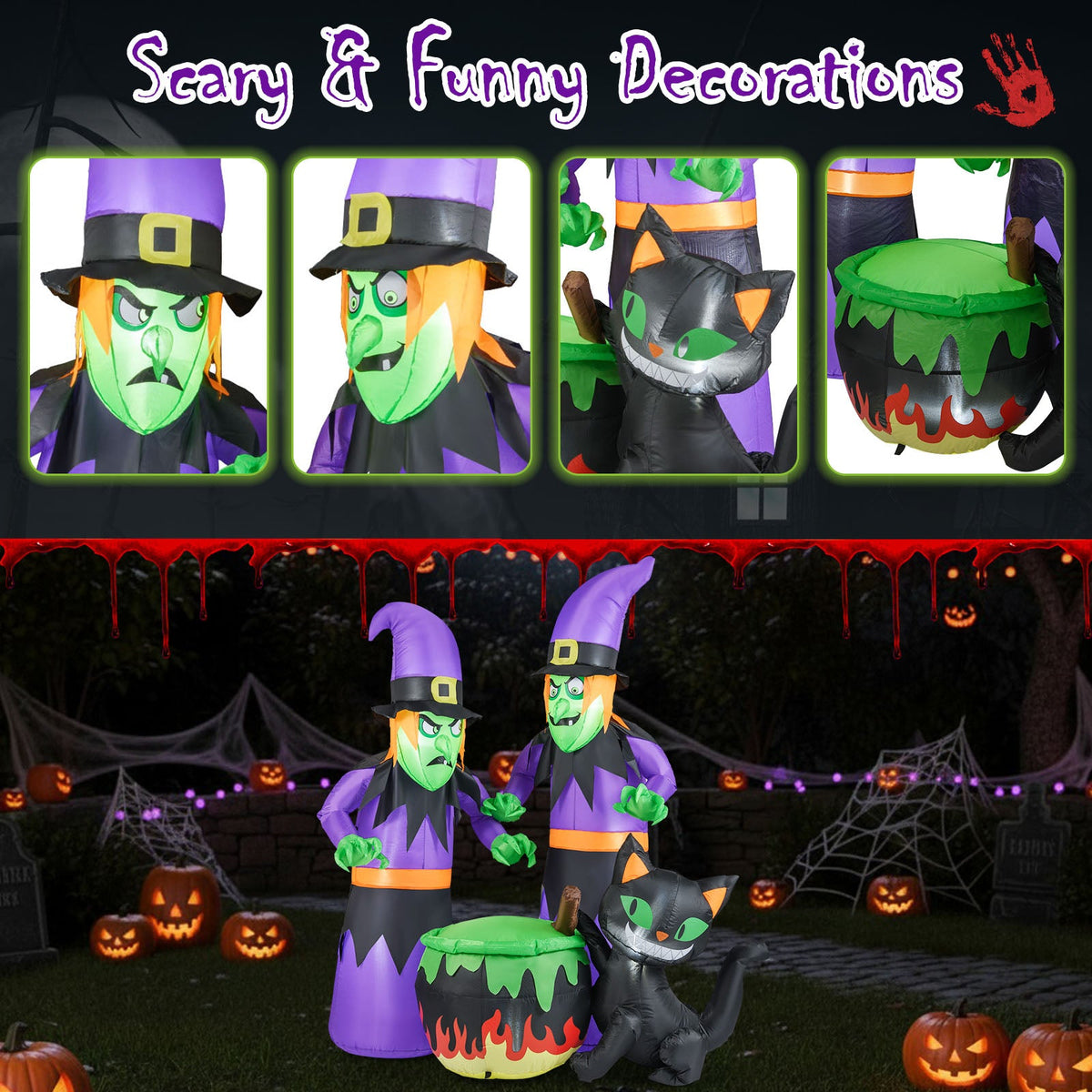Lucktree 6 Ft Inflatable Halloween Witches, Blow up 2 Scary Witch Decoration