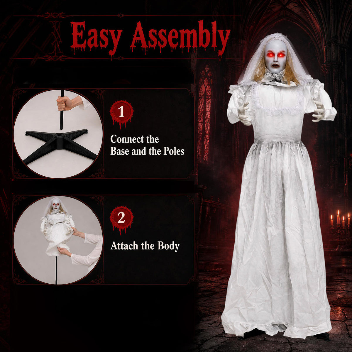 5.7 FT Animated Halloween Ghost Bride Decoration with Swapped Face