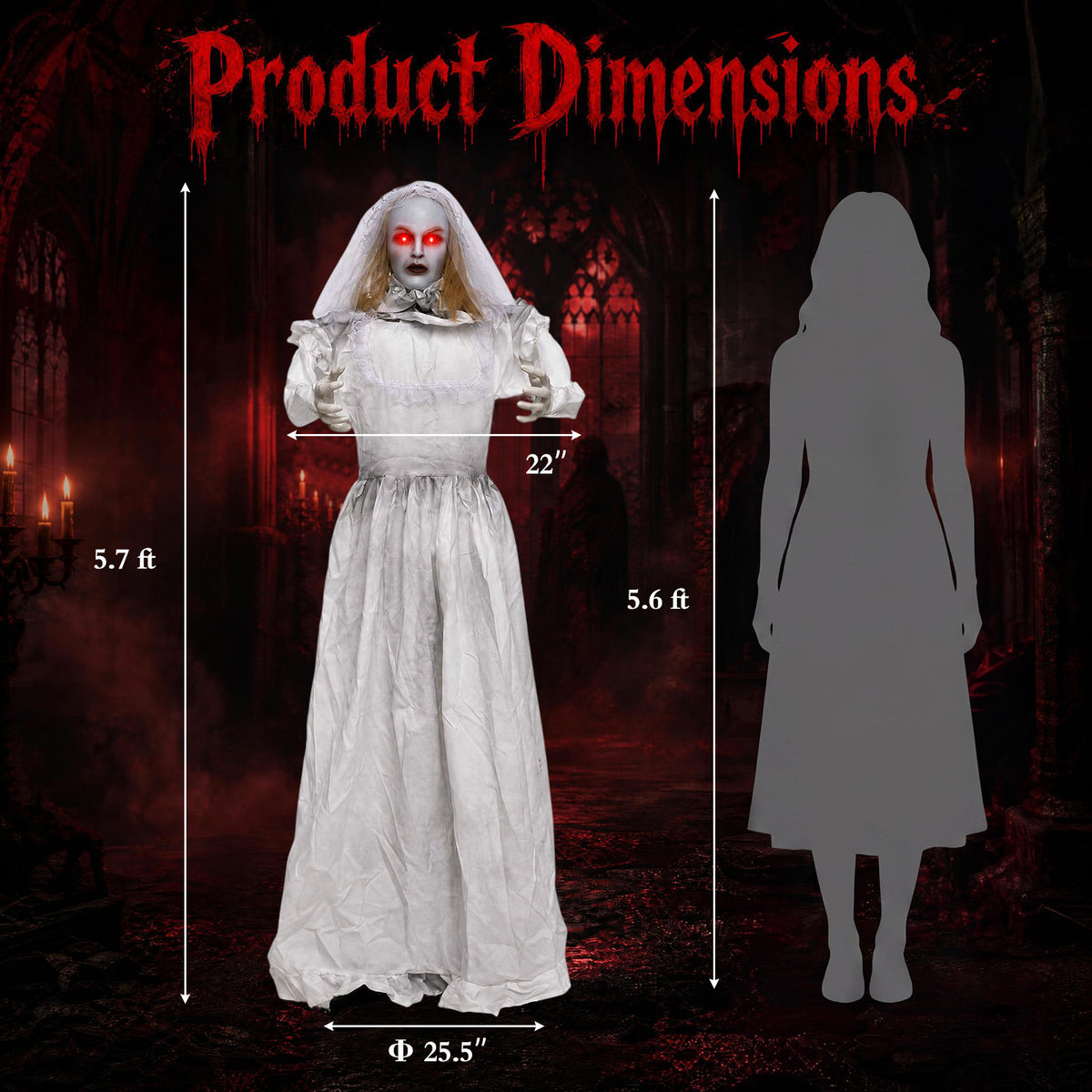5.7 FT Animated Halloween Ghost Bride Decoration with Swapped Face