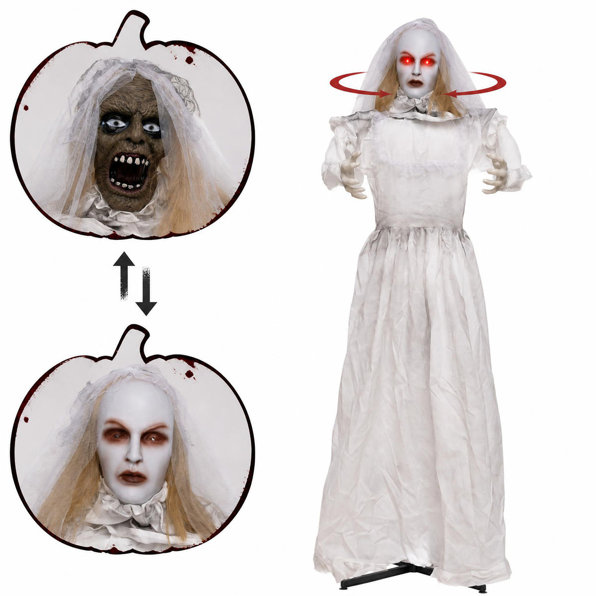 5.7 FT Animated Halloween Ghost Bride Decoration with Swapped Face