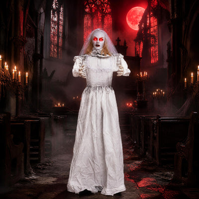 5.7 FT Animated Halloween Ghost Bride Decoration with Swapped Face