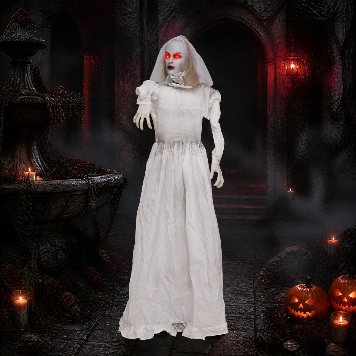 5.7 FT Animated Halloween Ghost Bride Decoration with Swapped Face