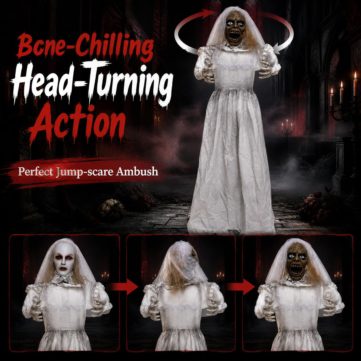 5.7 FT Animated Halloween Ghost Bride Decoration with Swapped Face