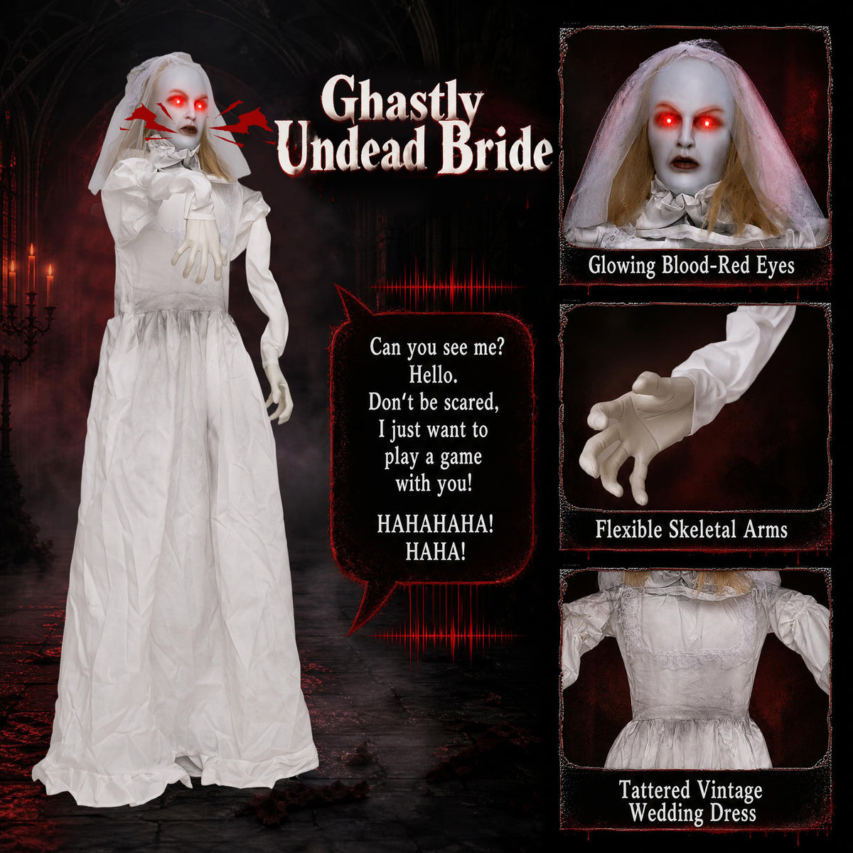 5.7 FT Animated Halloween Ghost Bride Decoration with Swapped Face