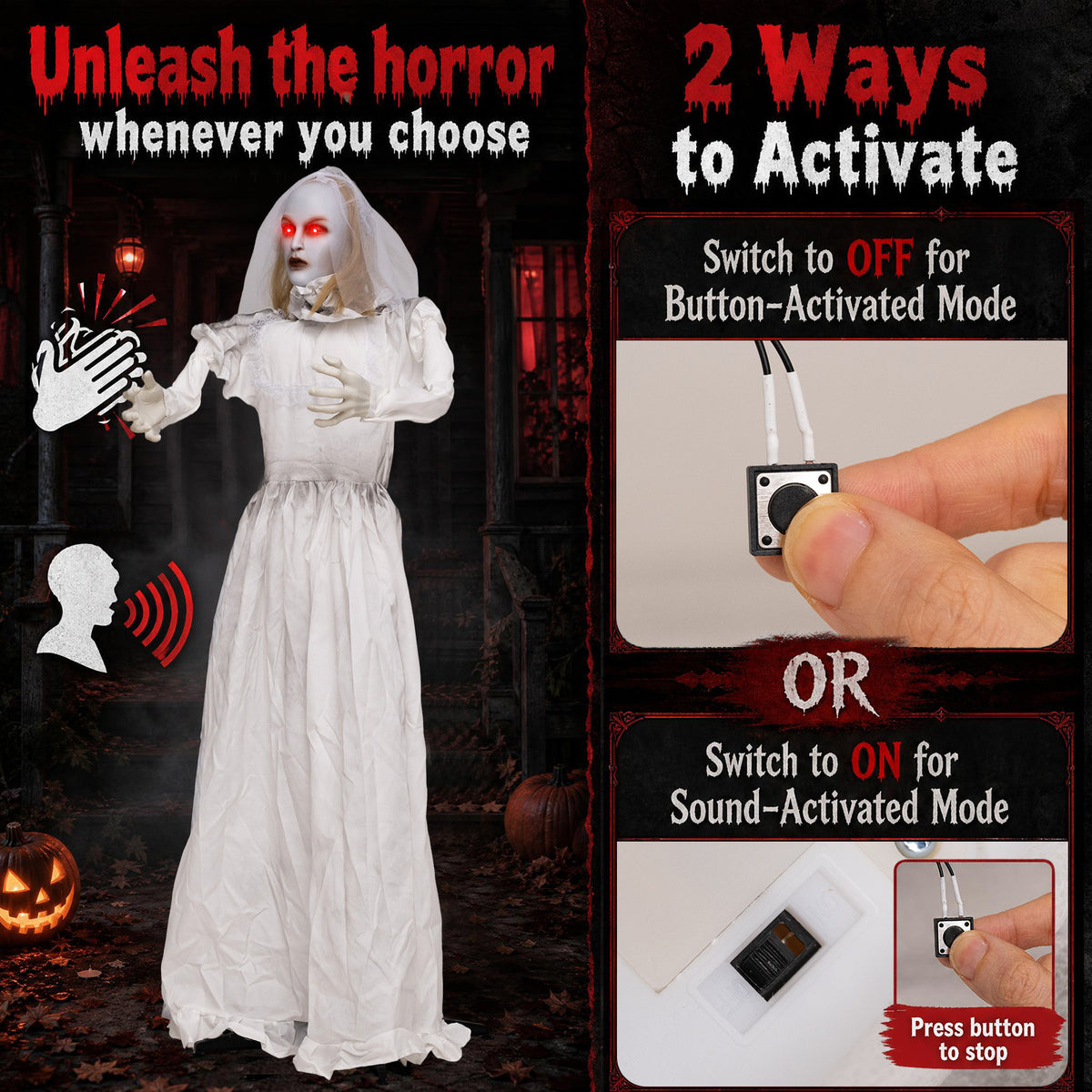 5.7 FT Animated Halloween Ghost Bride Decoration with Swapped Face