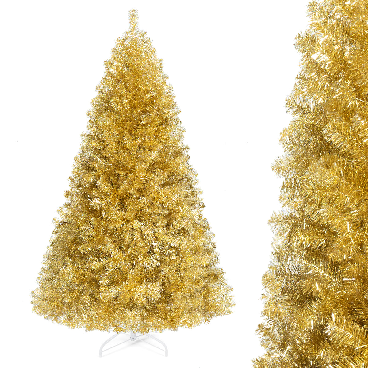 6 FT Gold Tinsel Christmas Tree, Metallic Artificial Decoration