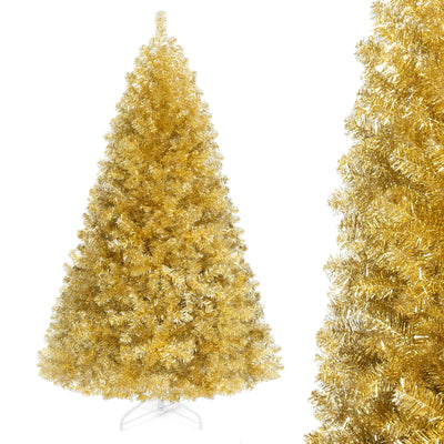 6 FT Gold Tinsel Christmas Tree, Metallic Artificial Decoration