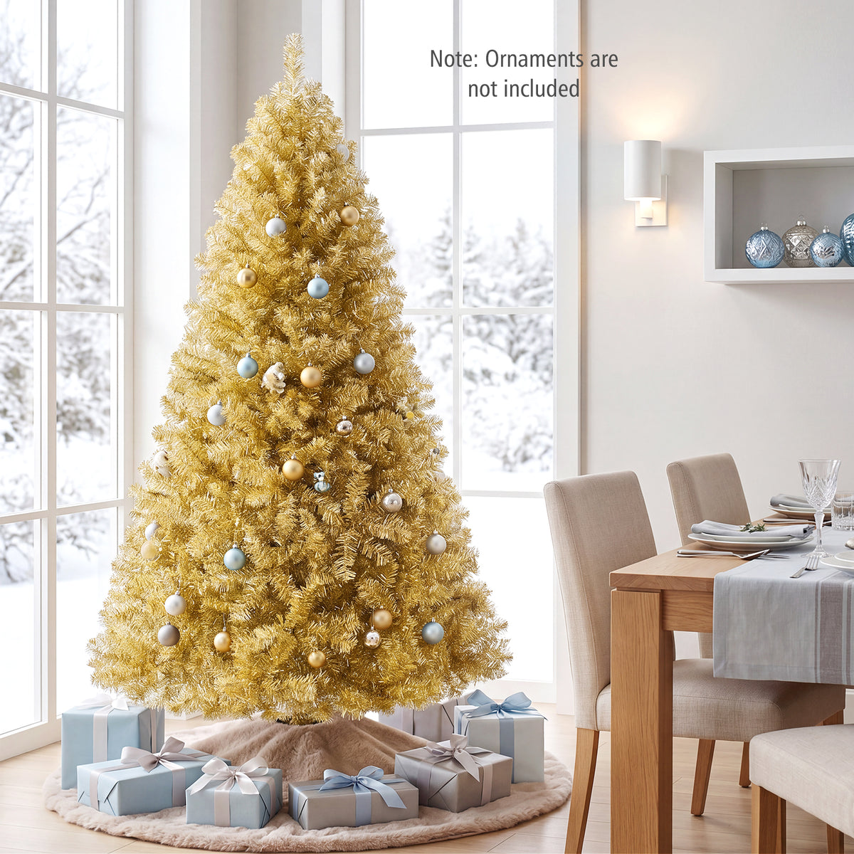6 FT Gold Tinsel Christmas Tree, Metallic Artificial Decoration