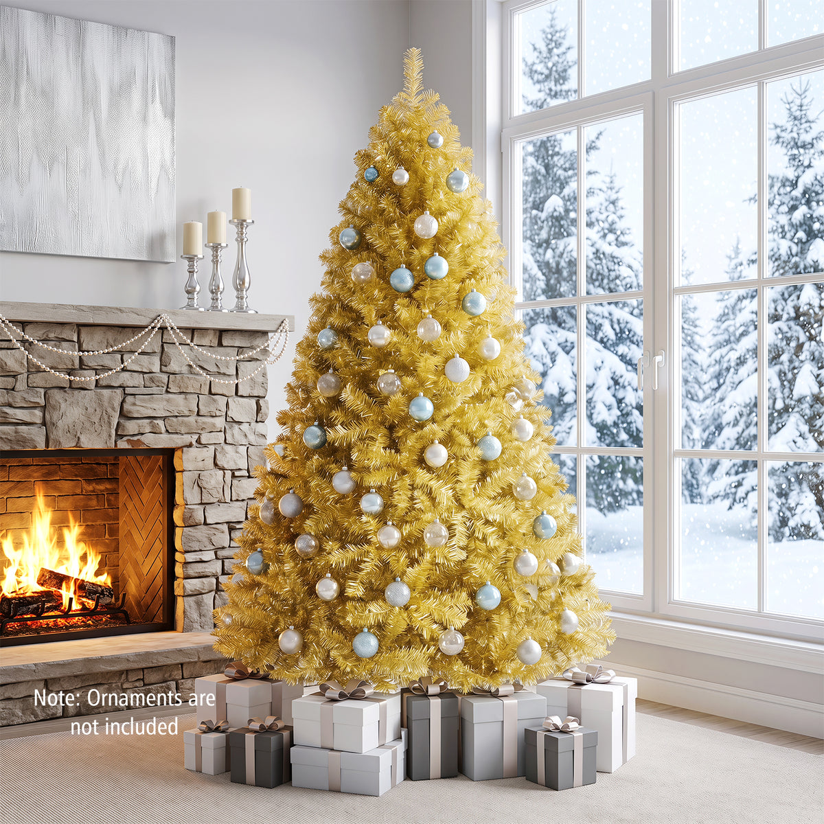 6 FT Gold Tinsel Christmas Tree, Metallic Artificial Decoration