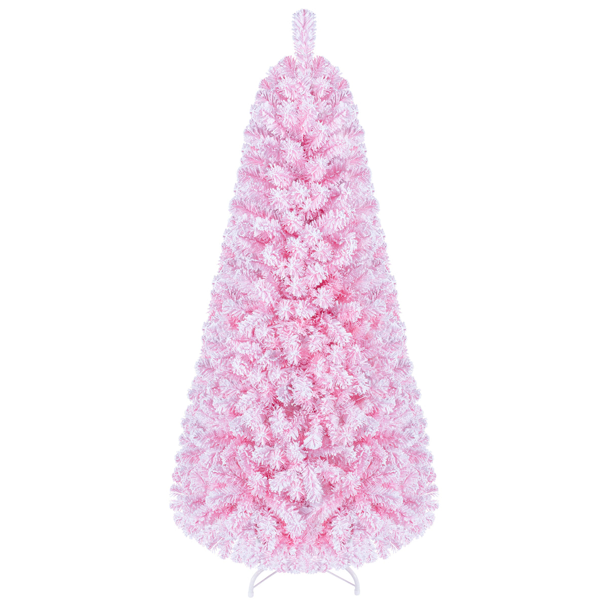 5/6/7 FT Flocked Fir Christmas Tree, Pre-Lit, Hinged, Pink