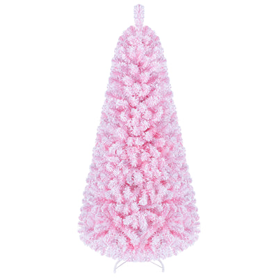 5/6/7 FT Flocked Fir Christmas Tree, Pre-Lit, Hinged, Pink