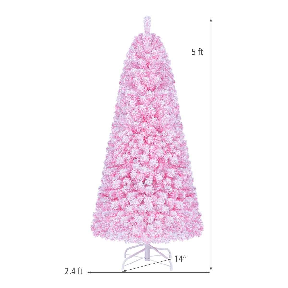 5/6/7 FT Flocked Fir Christmas Tree, Pre-Lit, Hinged, Pink