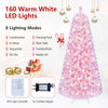 5/6/7 FT Flocked Fir Christmas Tree, Pre-Lit, Hinged, Pink