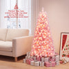 5/6/7 FT Flocked Fir Christmas Tree, Pre-Lit, Hinged, Pink