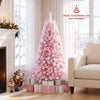 5/6/7 FT Flocked Fir Christmas Tree, Pre-Lit, Hinged, Pink
