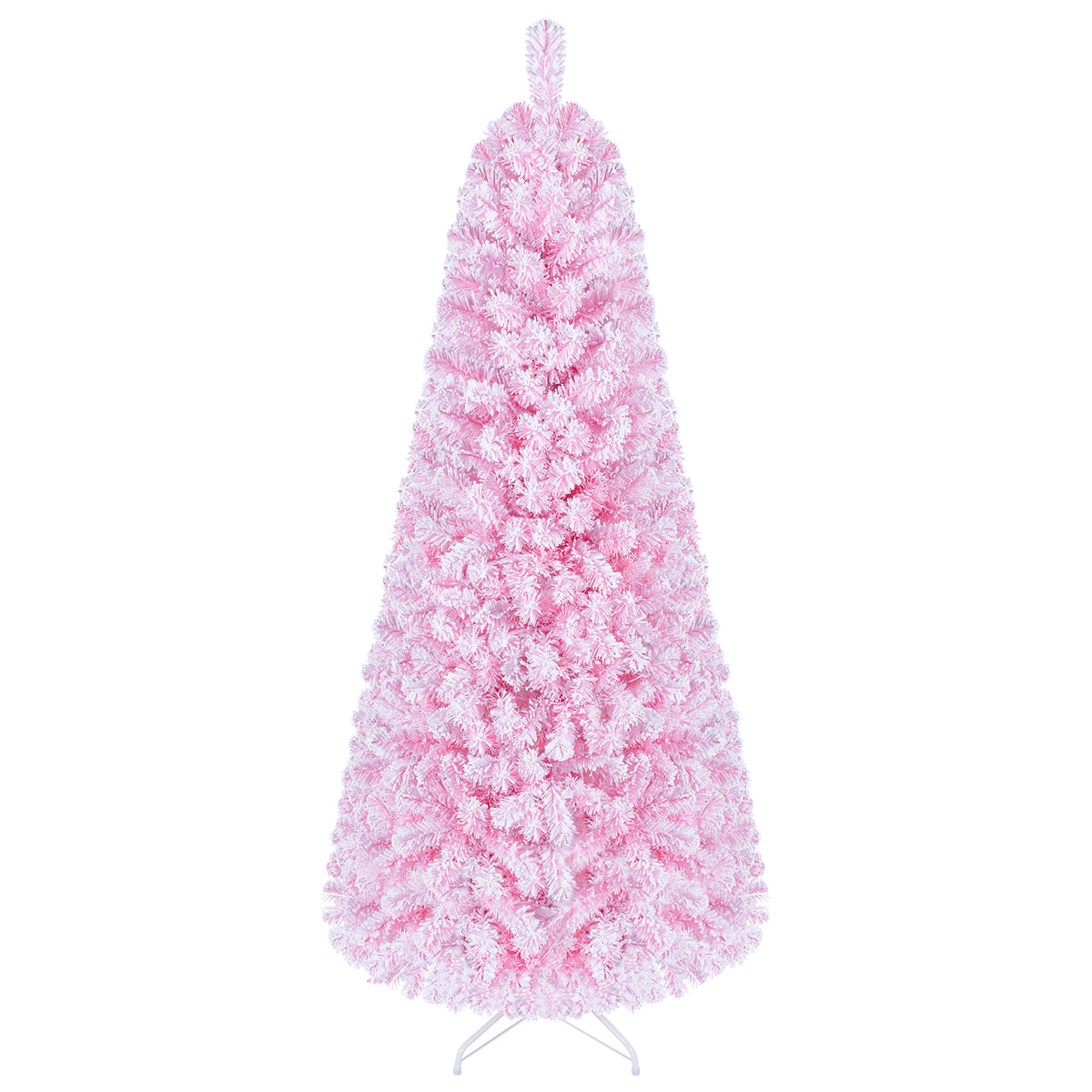 5/6/7 FT Flocked Fir Christmas Tree, Pre-Lit, Hinged, Pink