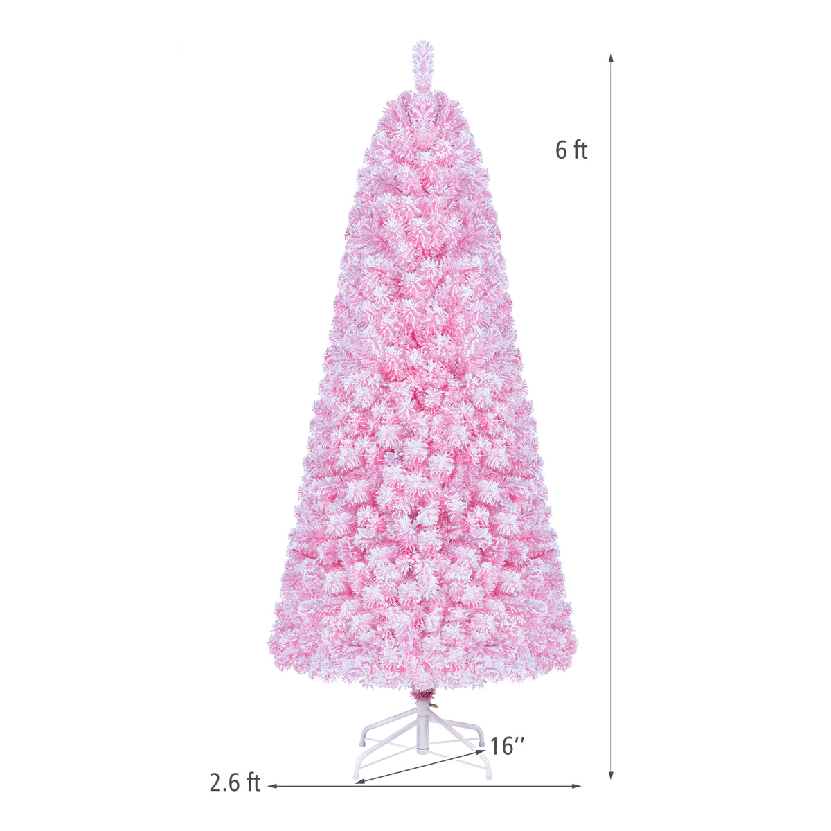 5/6/7 FT Flocked Fir Christmas Tree, Pre-Lit, Hinged, Pink