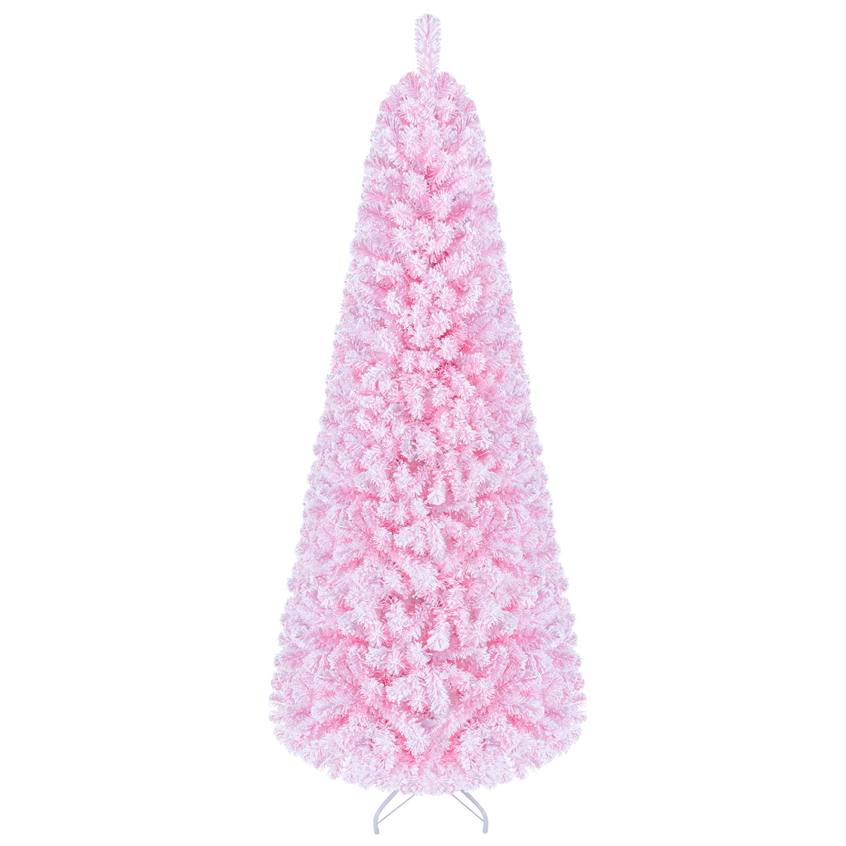 5/6/7 FT Flocked Fir Christmas Tree, Pre-Lit, Hinged, Pink