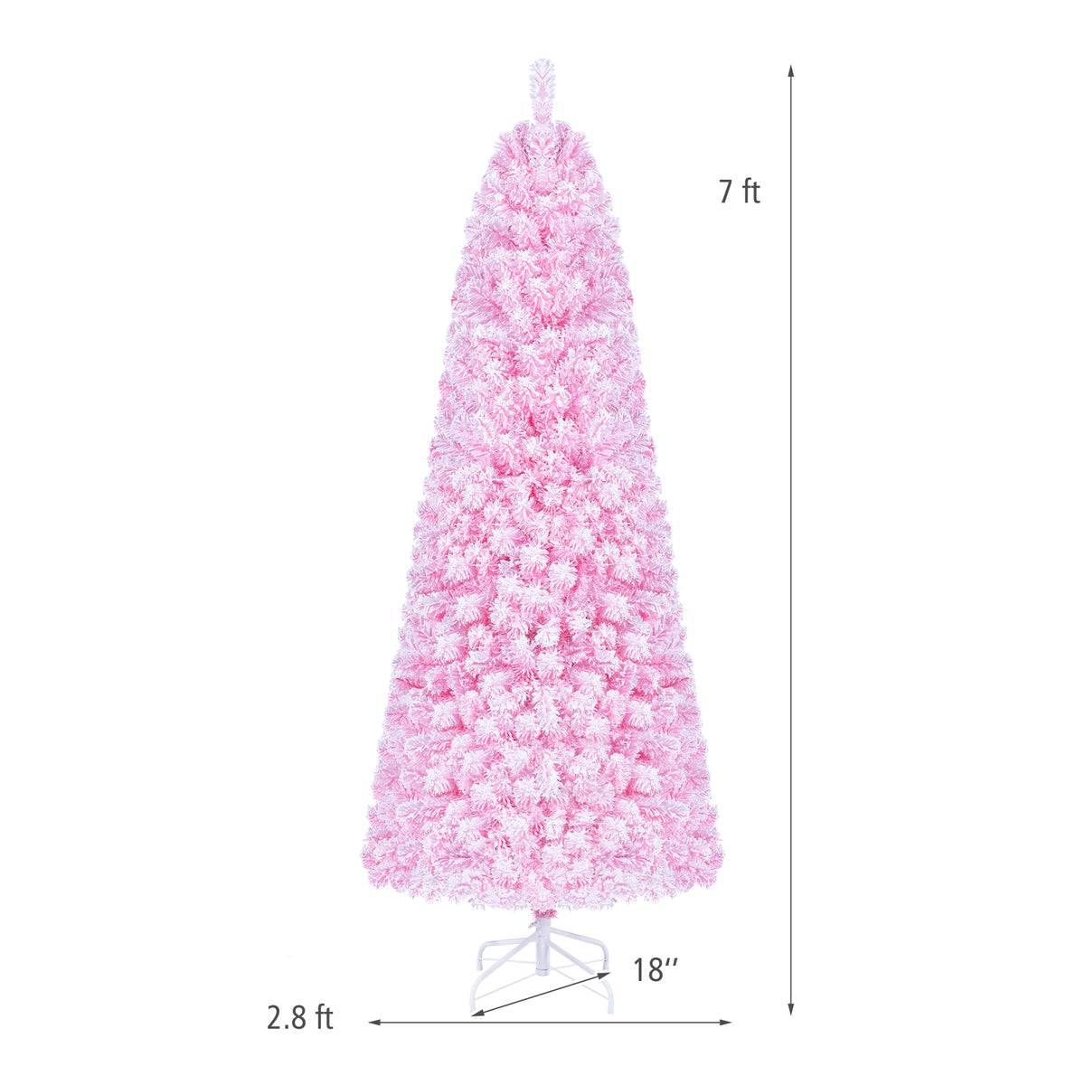 5/6/7 FT Flocked Fir Christmas Tree, Pre-Lit, Hinged, Pink