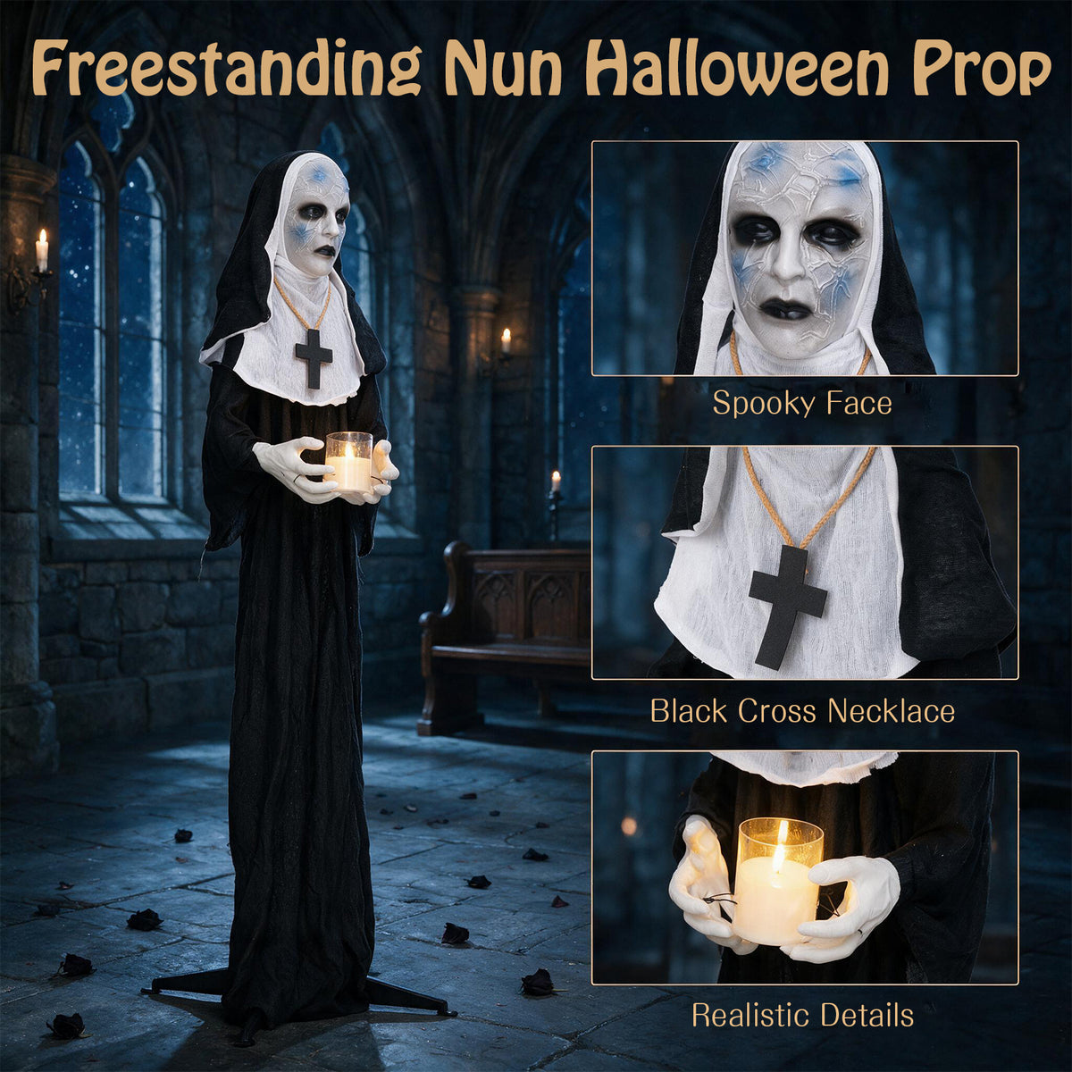 Lucktree 5.3 FT Animated Nun Halloween Decoration