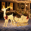 4FT Christmas Lighted Reindeer & Santa’s Sleigh, Pre-lit Xmas Yard Decoration with 215 Warm White LED Lights, Ground Stakes & Zip Ties, Indoor Outdoor Holiday Decoration for Home, Yard, Garden