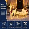 4FT Christmas Lighted Reindeer & Santa’s Sleigh, Pre-lit Xmas Yard Decoration with 215 Warm White LED Lights, Ground Stakes & Zip Ties, Indoor Outdoor Holiday Decoration for Home, Yard, Garden