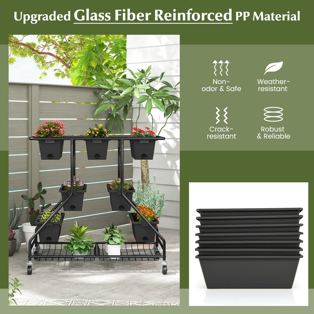 Lucktree Rolling Raised Garden Bed w/ 7 Planter Boxes, Storage Baskets, Drainage Holes
