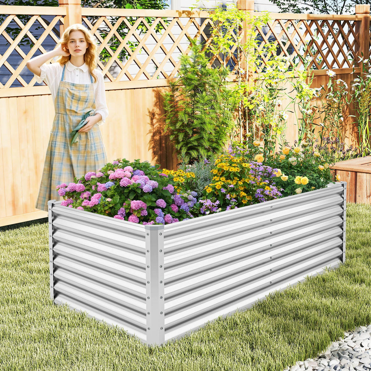 Lucktree 6x3x2ft Steel Planter Raised Bed, Protective Edges, Vegetables, Flowers Fruit Herb