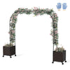 6.6 FT Garden Arch Trellis with 2 Planter Boxes, Outdoor Arbor Archway for Climbing Plants