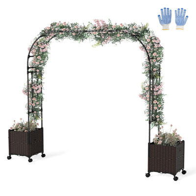 6.6 FT Garden Arch Trellis with 2 Planter Boxes, Outdoor Arbor Archway for Climbing Plants