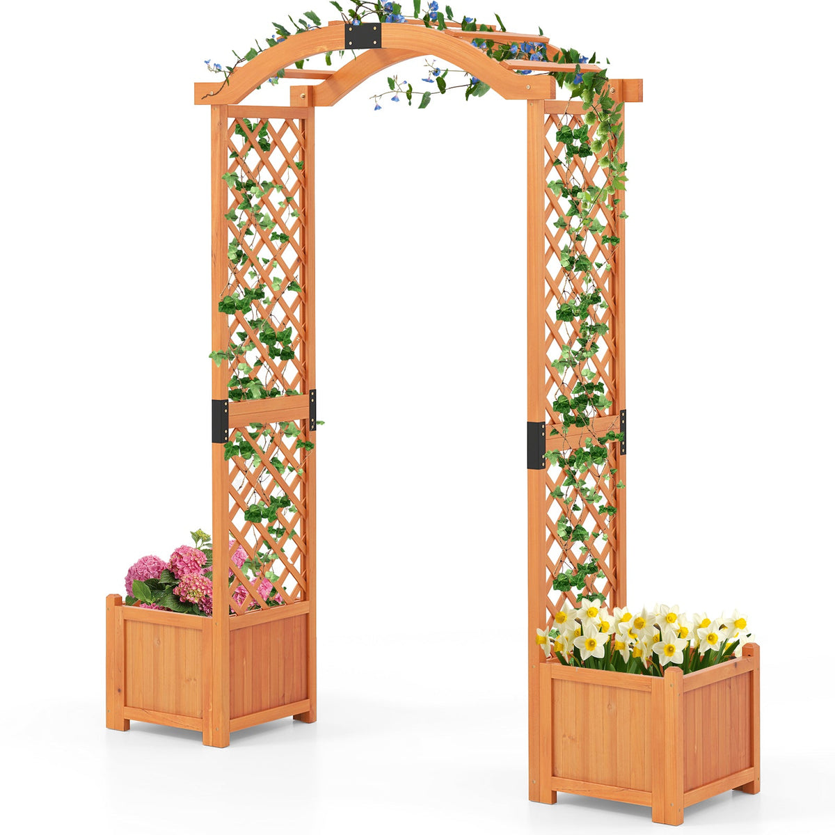 Lucktree Garden Arbor with Planter, Wooden Planter Arch with Trellis, Outdoor Arch for Climbing Plants