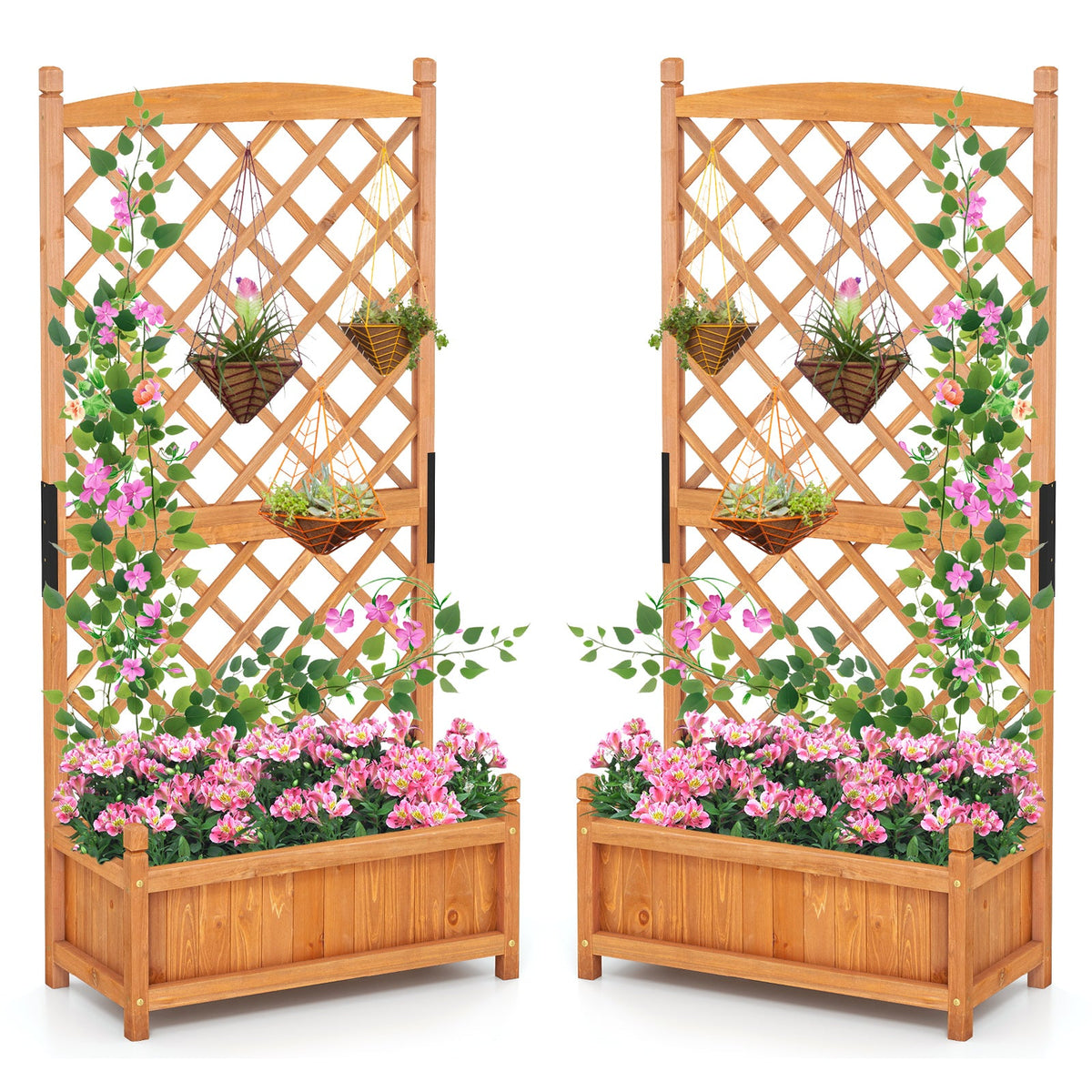 Lucktree 60” Wooden Planter Container with Drainage Holes Trellis