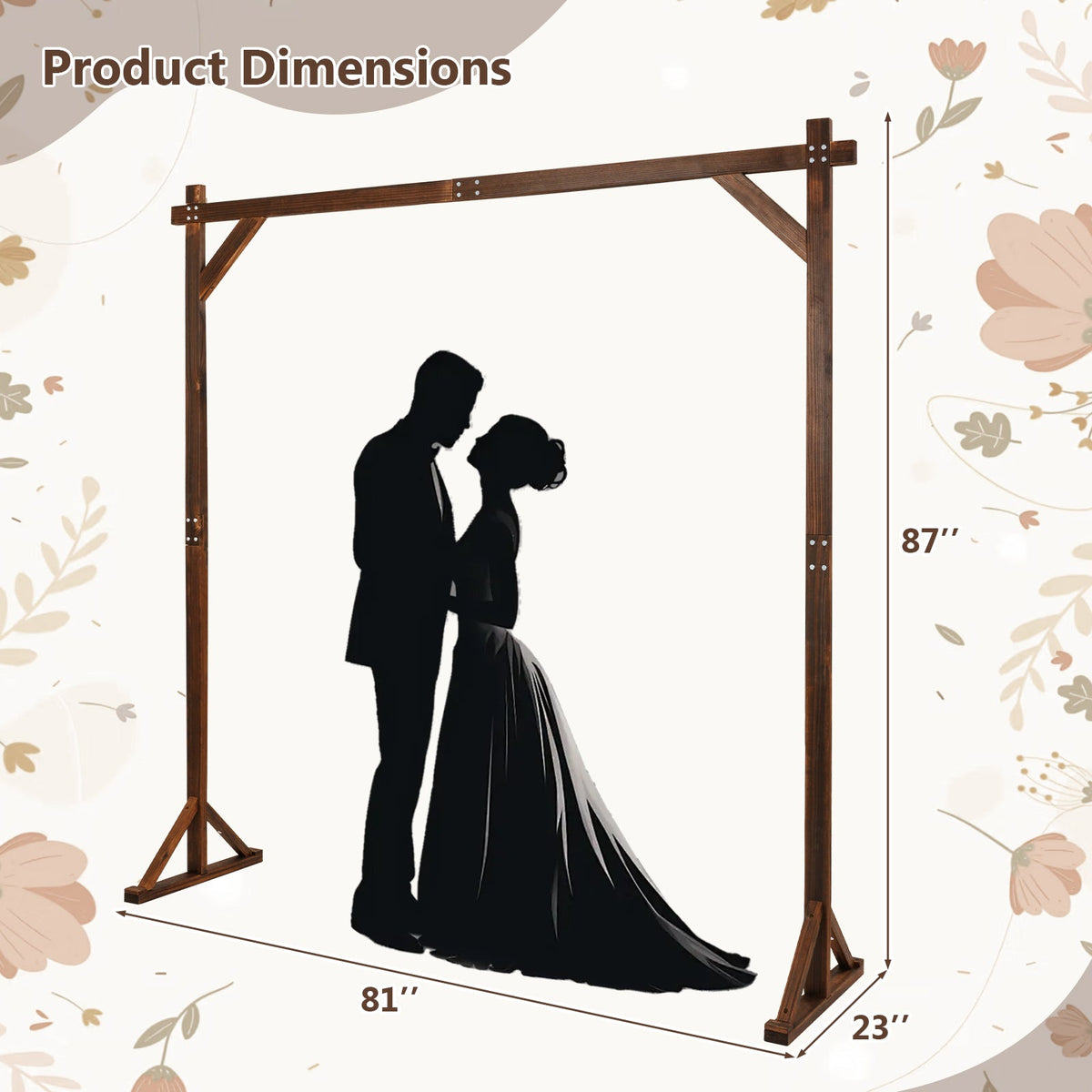 Lucktree Wooden Wedding Arch for Ceremony, 7.2 FT Square Solid Wood Arbor for Wedding Backdrop Stand