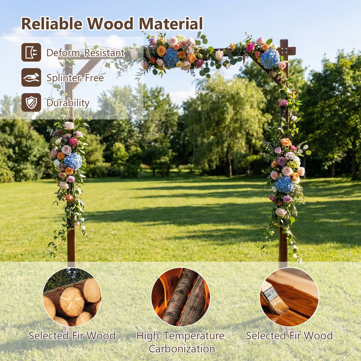 Lucktree Wooden Wedding Arch for Ceremony, 7.2 FT Square Solid Wood Arbor for Wedding Backdrop Stand
