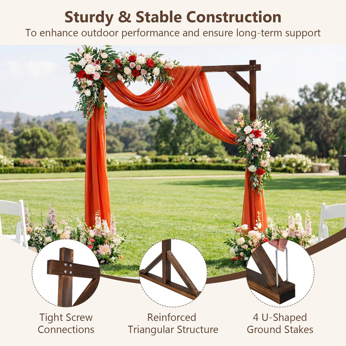 Lucktree Wooden Wedding Arch for Ceremony, 7.2 FT Square Solid Wood Arbor for Wedding Backdrop Stand