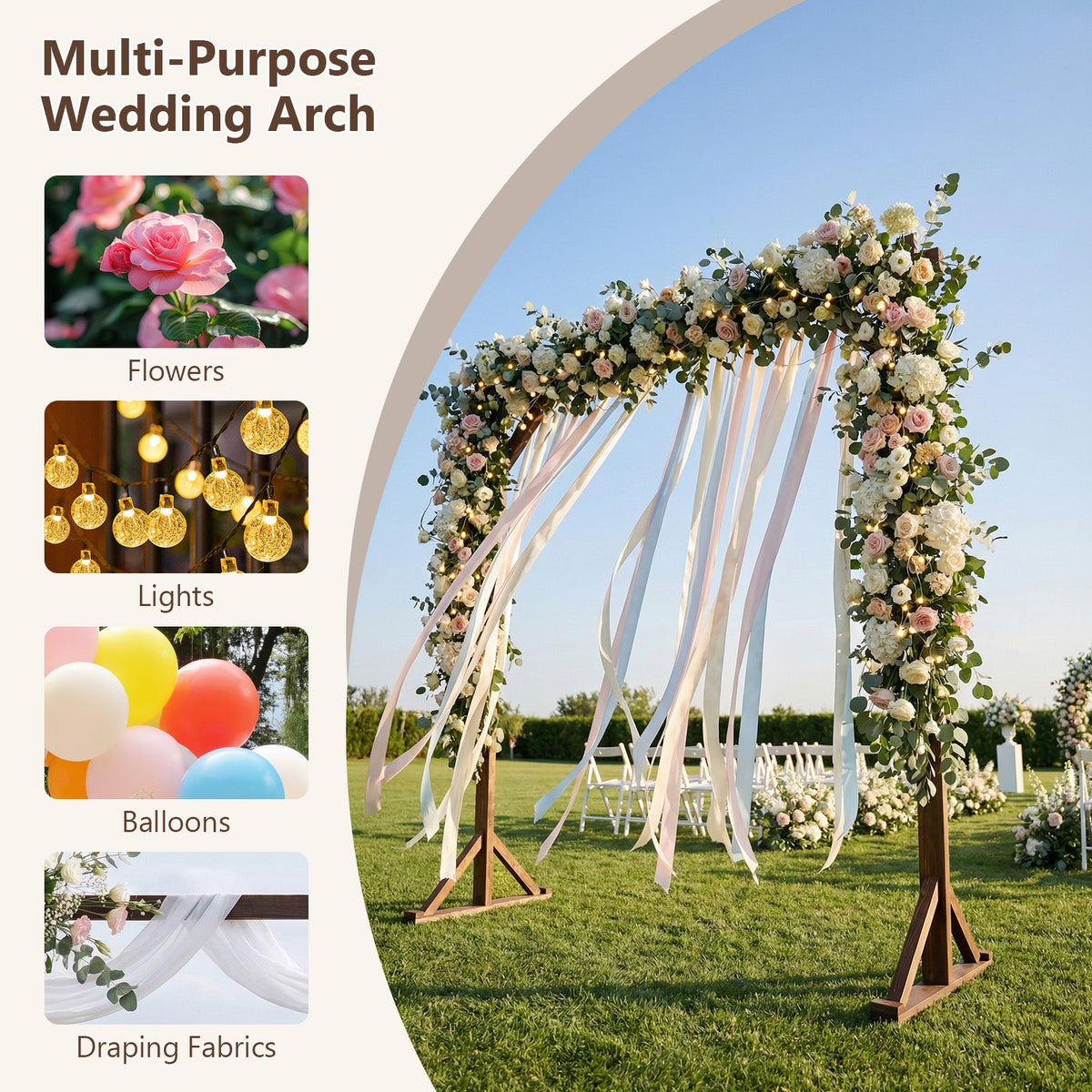Lucktree Wooden Wedding Arch for Ceremony, 7.2 FT Square Solid Wood Arbor for Wedding Backdrop Stand
