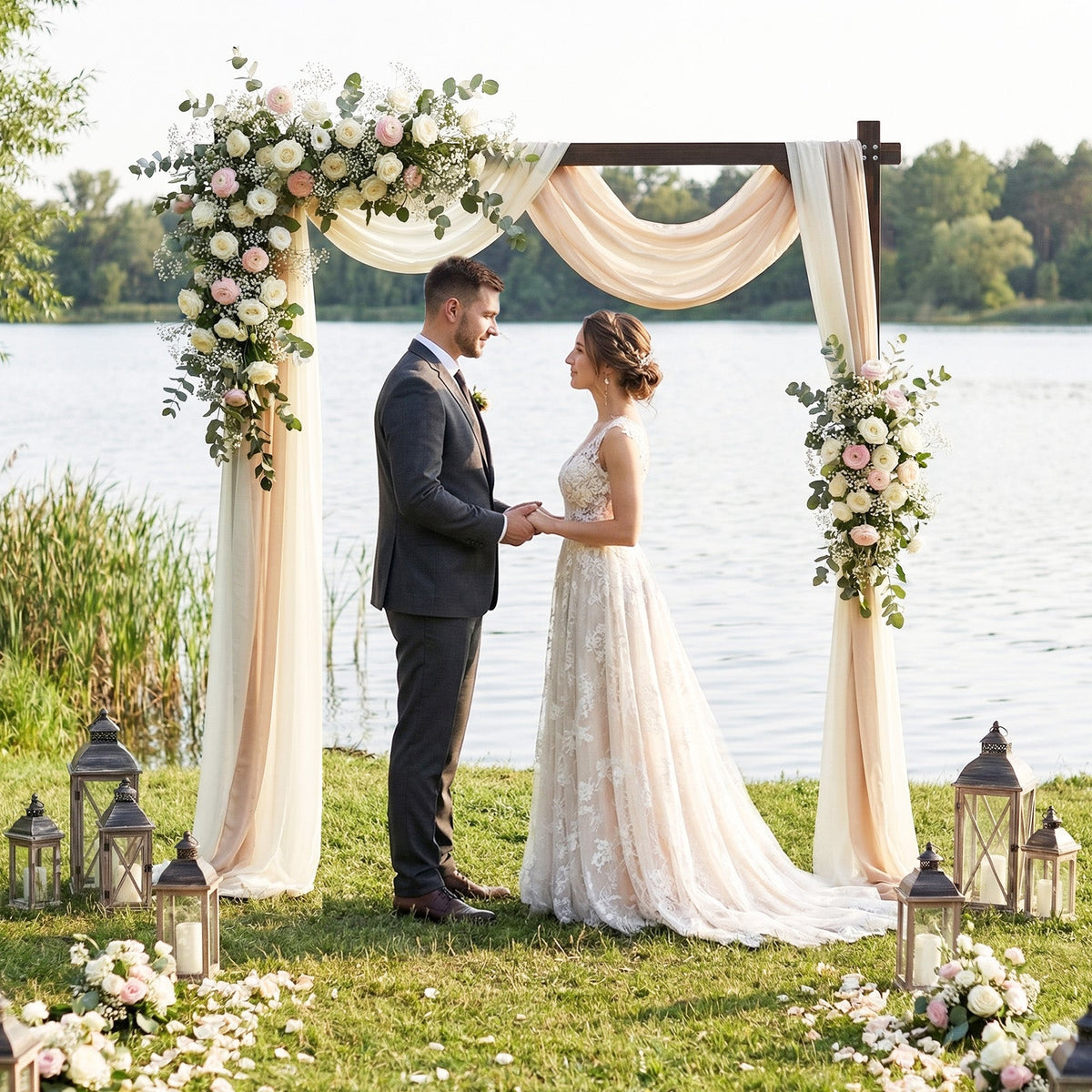 Lucktree Wooden Wedding Arch for Ceremony, 7.2 FT Square Solid Wood Arbor for Wedding Backdrop Stand